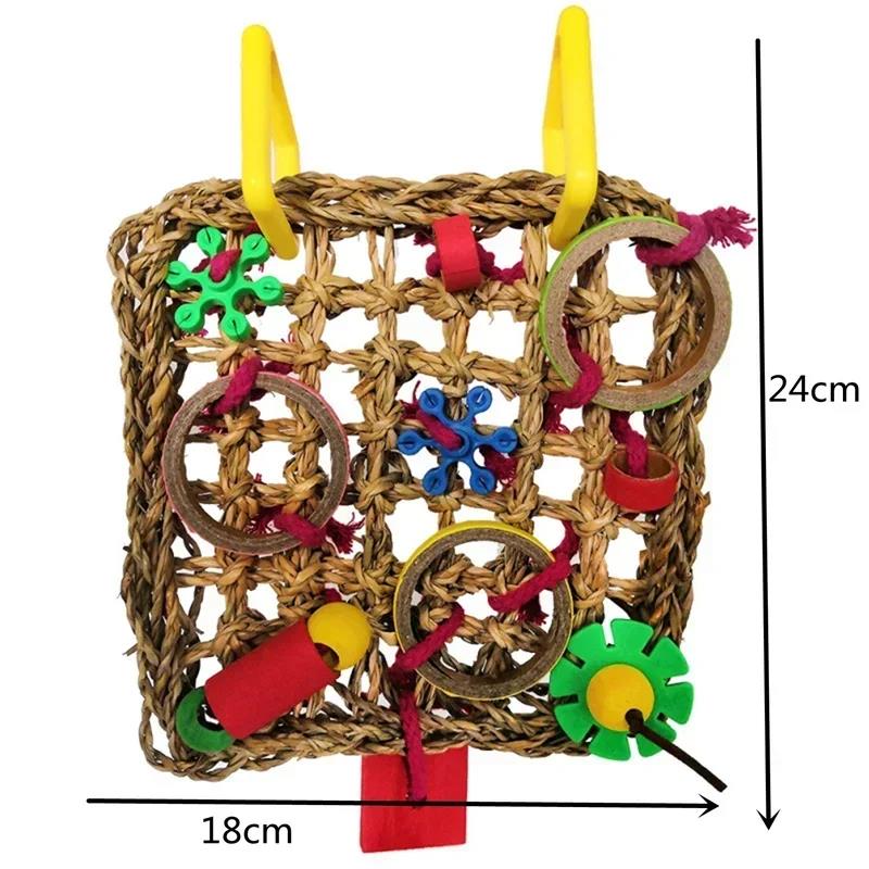 Popular New Fashion Parrot Toys Woven Seagrass Biting Hanging Hemp Rope Swing Play Ladder Chew Foraging Funny Colorful