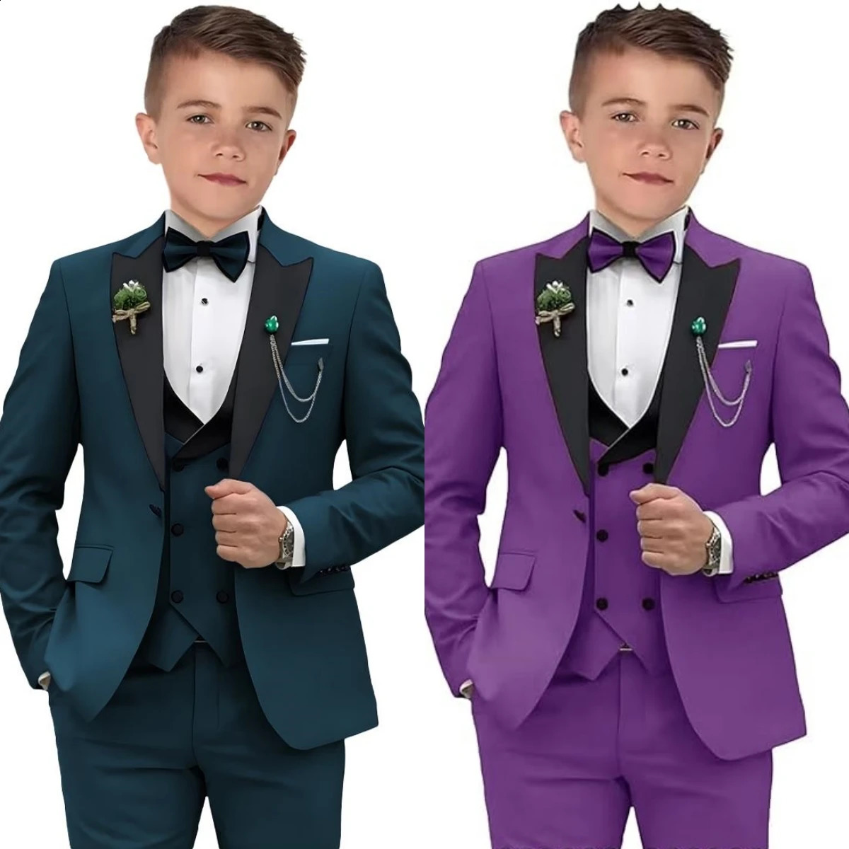 24h Ship Boys Formal 4-piece Suit Set Including Blazer Vest Pants Bow-tie Smart Kids Tuxedo Suits Dress Wedding Ring Bearer 250305