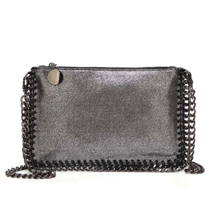 Design Metal Plate Braided Chain Solid Color Shoulder Crossbody Mobile Phone Female Purse Small Pouch Chic Bag