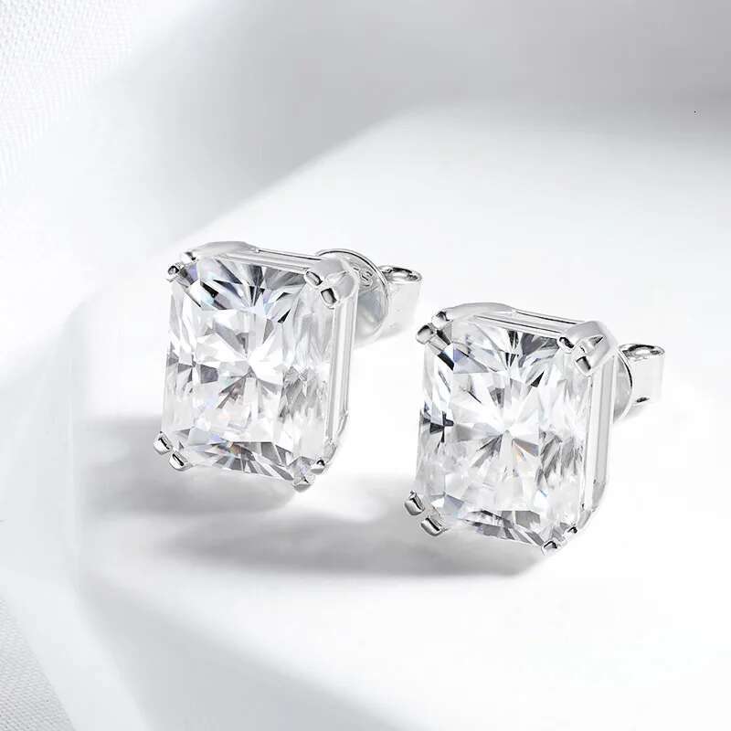 Smyoue 1CT 2CT 4CT Emerald/Radiant Cut Moissanite Stud Earrings for Women D Color Lab Dia Sterg Sier Jewelry