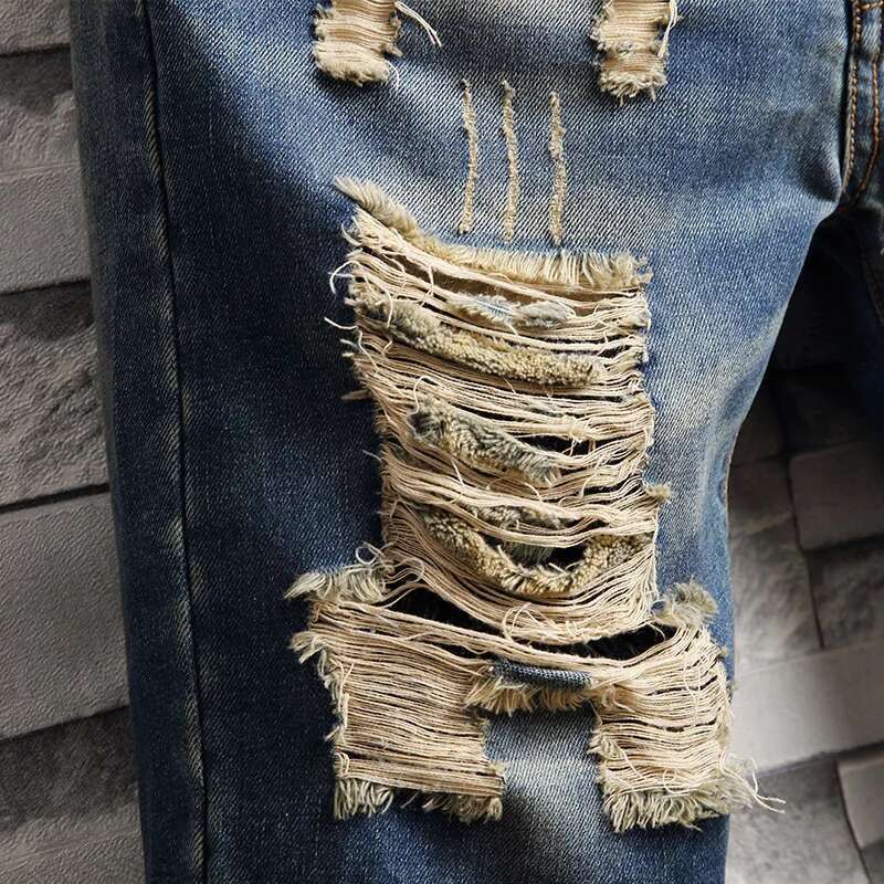 Summer 2024 Men's Ripped Beggar All-Match Fashion Locomotive Style Fifth Pants Casual Retro Distressed Pirate Shorts