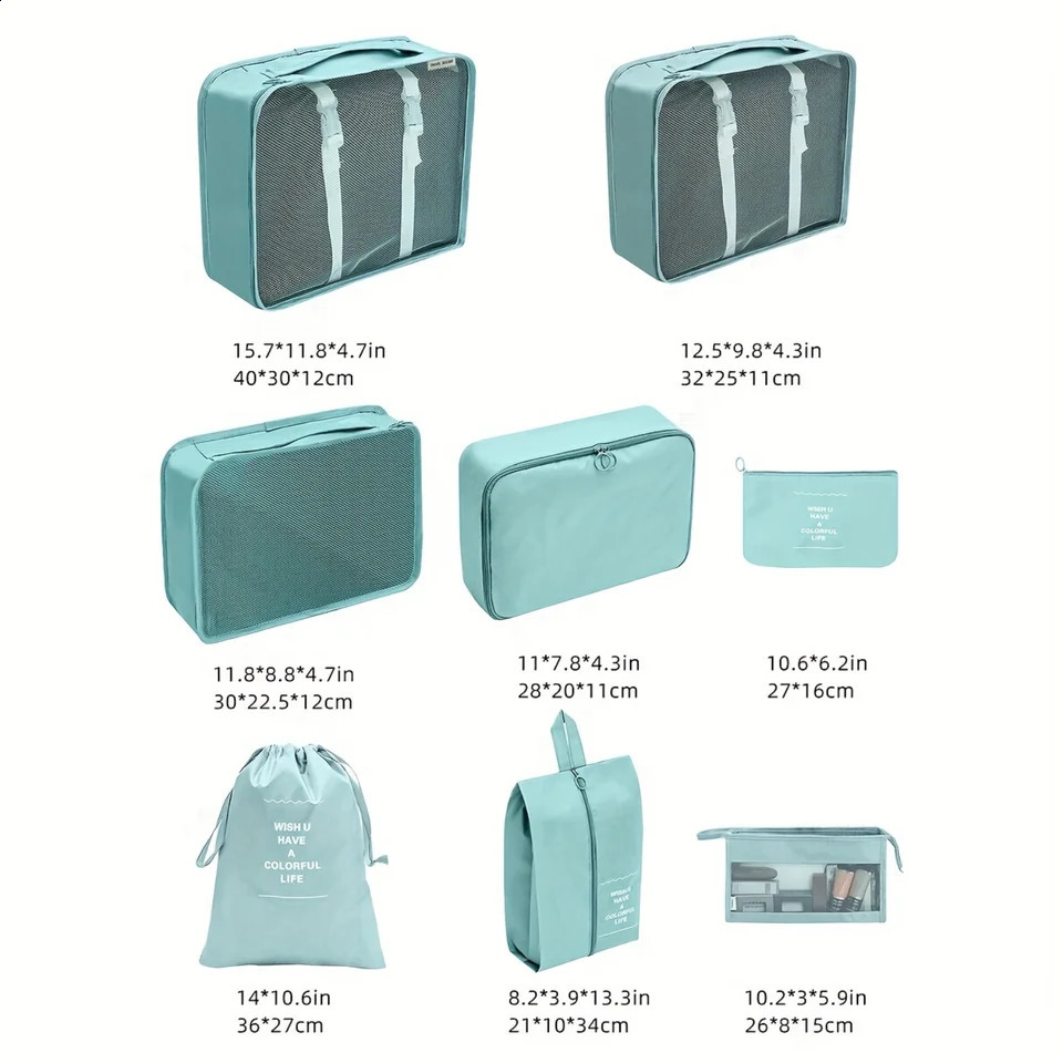 Ship from US 8 Pcs Solid Color Packing Cubes For Travel Luggage Organizers Toiletries Shoes Clothes Cosmetics Bags 250305FBB