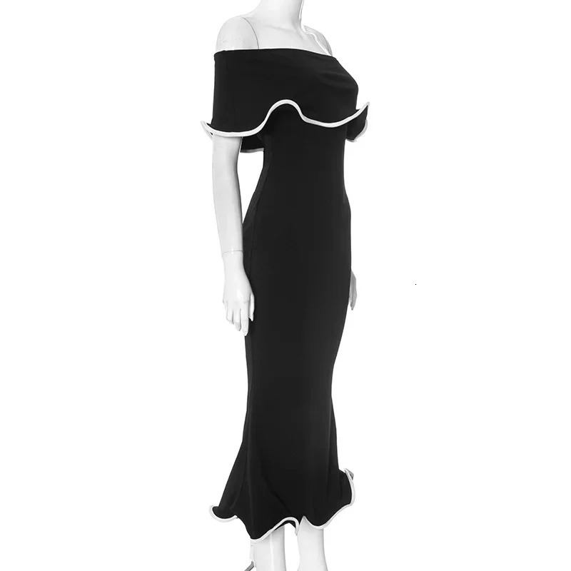 Strapless Sexy Party Club Ruffles Maxi Dress Off Shoulder Backless Outfit Summer Bodycon Ruched Evening Dresses 250304