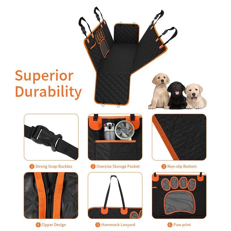 Black 600D Heavy Duty Scratch Proof Nonslip Soft Dog Hammock for CarTruck Back Seat Extender for Dogs Dog Car Seat Cover