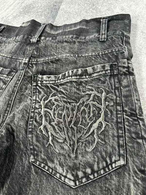 American Retro New Y2K Antique Patchwork Embroidered Irregular Denim Shorts For Men And Women Loose Harajuku Casual Mens ShortsT250305