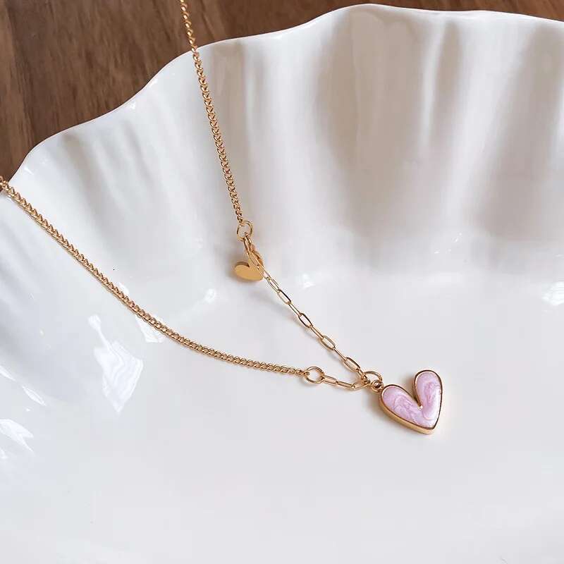 Stainless Steel Drip Oil Love for Women 2025 Korean Fashion Pendant Necklace Light Jewelry Girls Accessories