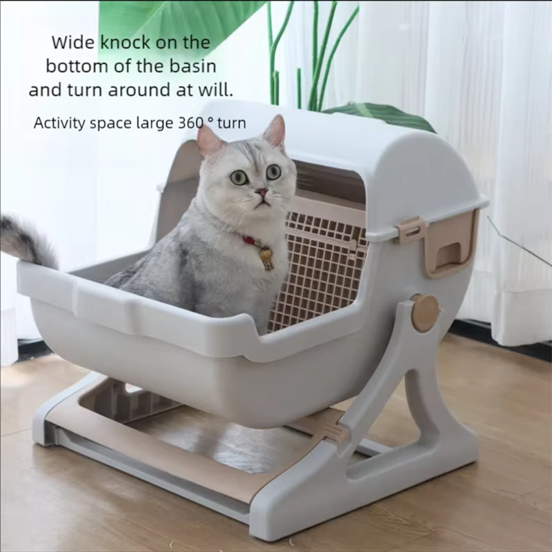Semi automatic cat litter box anti splash oversized semi enclosed cat toilet lazy cat toilet