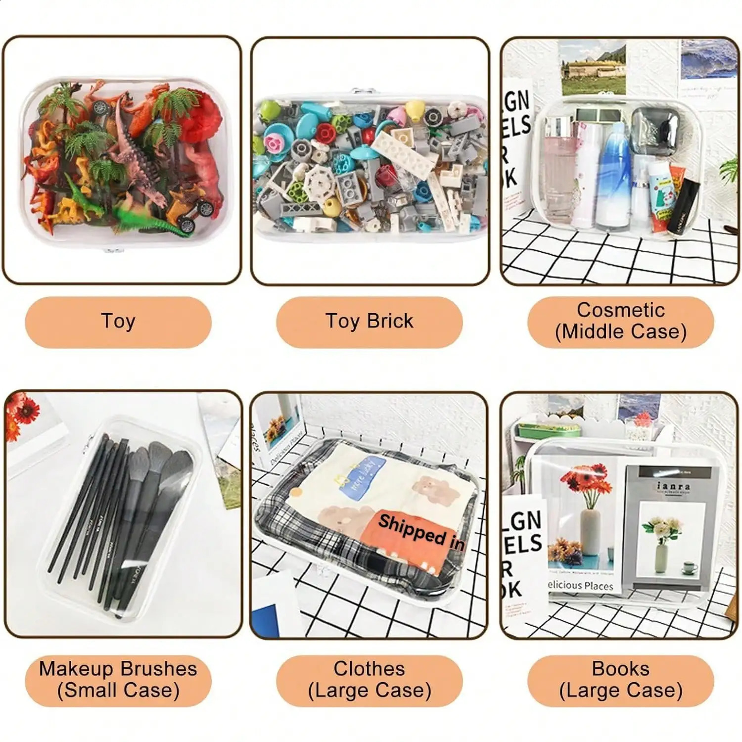 Ship from US Transparent toilet bag waterproof zipper storage multipurpose cosmetic set suitable for travel 250305FBB