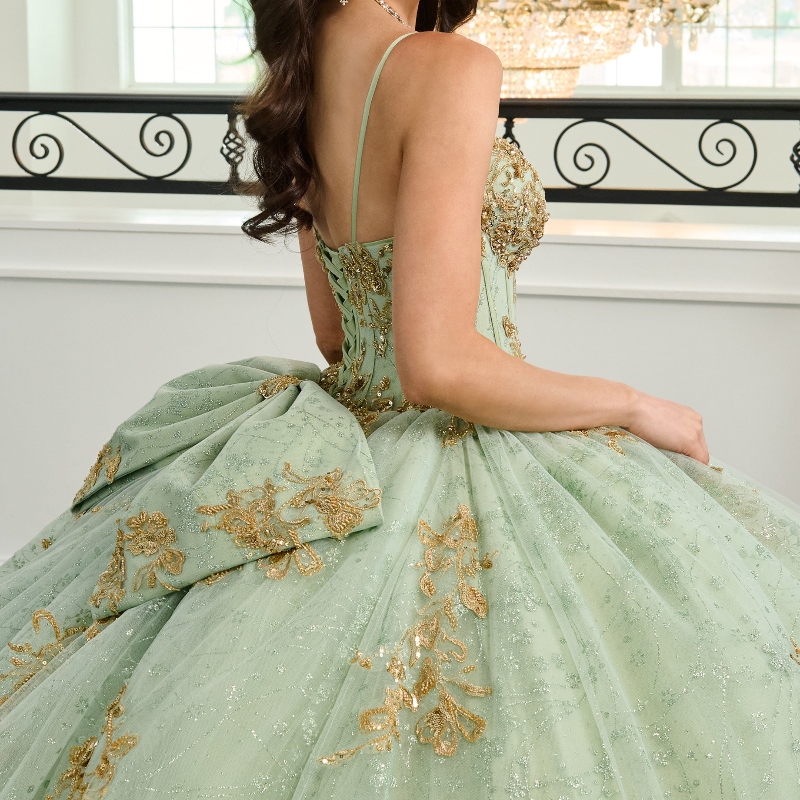 Mint Green Shiny Quinceanera Dresses Ball Gown Spaghetti Strap Applique Lace Beads Corset Tull Party Birthday Sweet 16 Vestidos 15 Anos