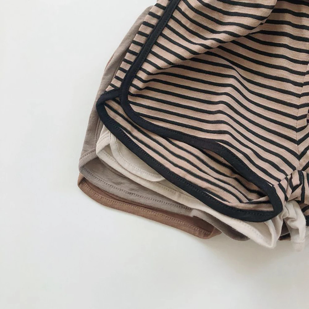 2025 Toddler Boys Girls Shorts Clothes Solid Striped Elastic Kids Short Pants Casual Korean Style For Teenager Children Leggins 250304
