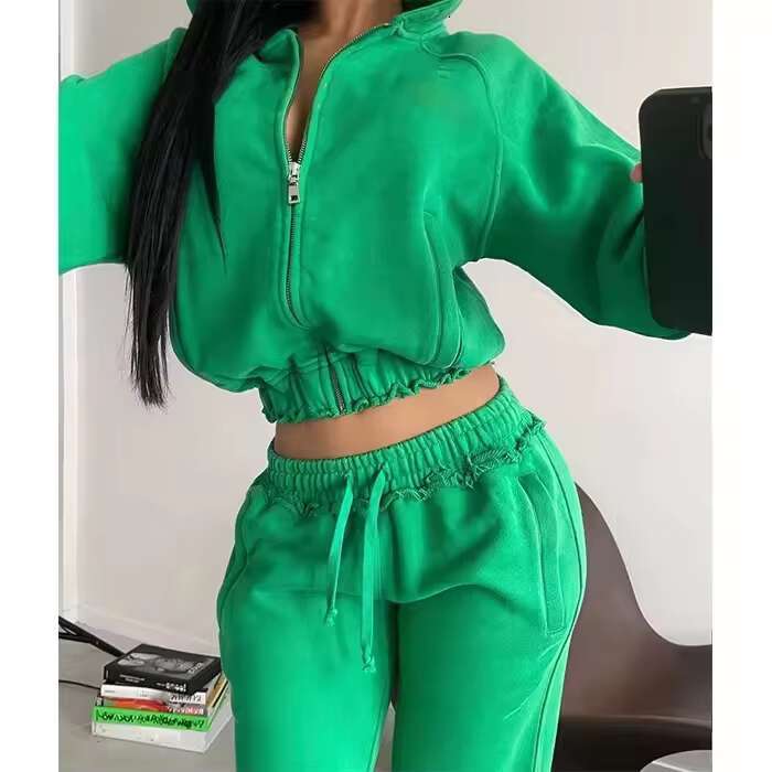 OEM Zipper-Up Woman Good High Quality Distressed Embroidery Zip Up Hoodies And Jogger Set Women Tracksuit For Sale