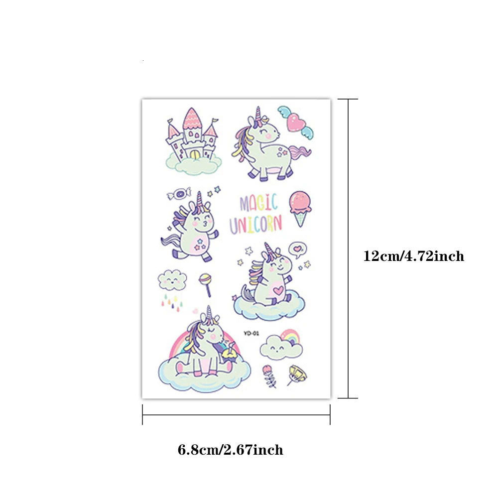 5pcs Green Luminous Glow Kids Cute Unicorn Waterproof Temporary Tattoo Stickers Dream Face Party Decoration Flash Body Art 250219