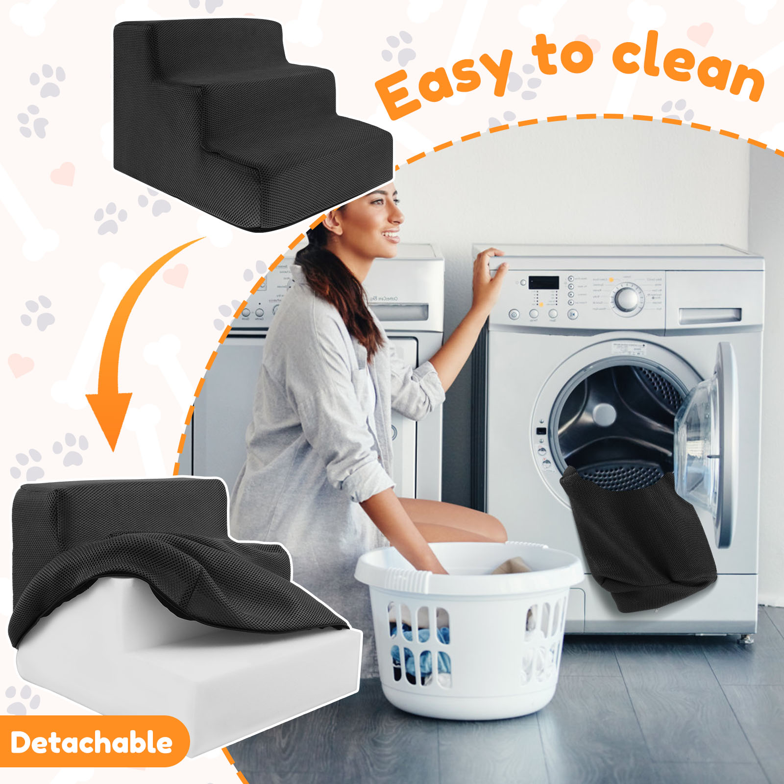 3 Step Stair Dog/Cat Ramp Ladder Washable Pet Stairs with Removable Cover Memory Foam Sponge Dogs Pet Ramp Stairs Pet Supplies