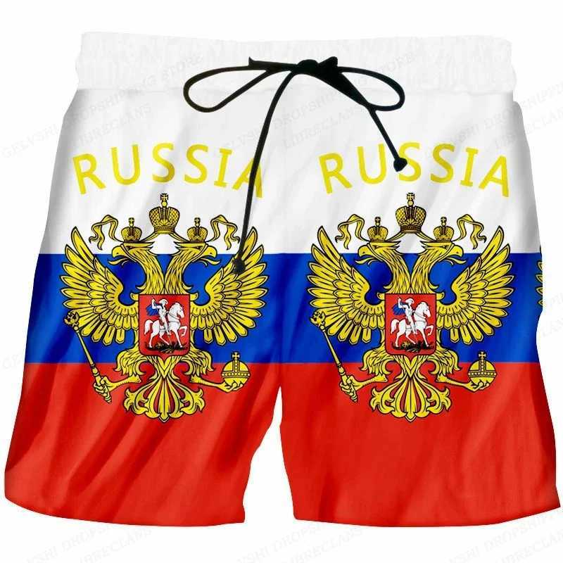 Russian Eagle Emblem Graphic Beach Shorts Mens 3D Russian Flag Bear Printed Board Shorts Swimsuit Homme 2024 Summer Swimsuit RelayXJ250304