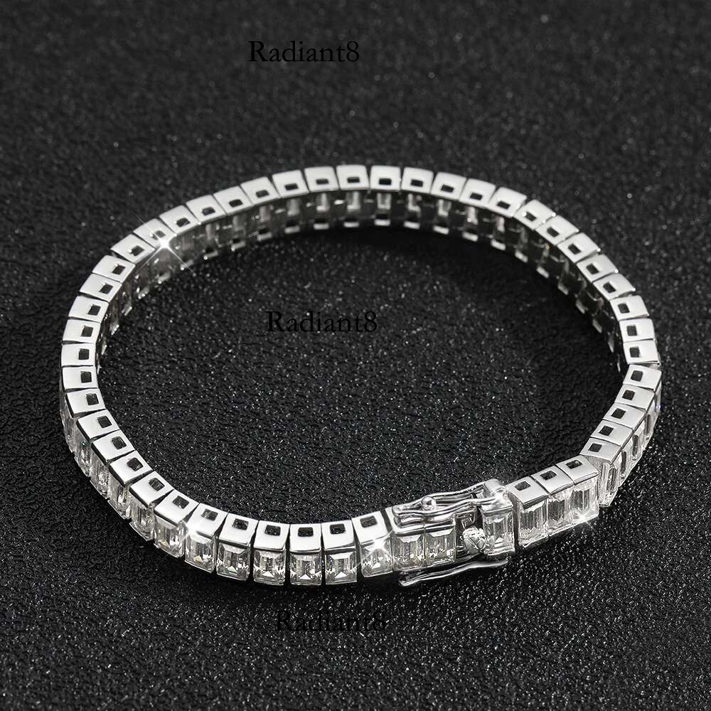 KNOBSPIN 3x5mm Emerald Moissanite Tennis Sterg Sier Plated White Gold with GRA Fine Bracelet for Women Man