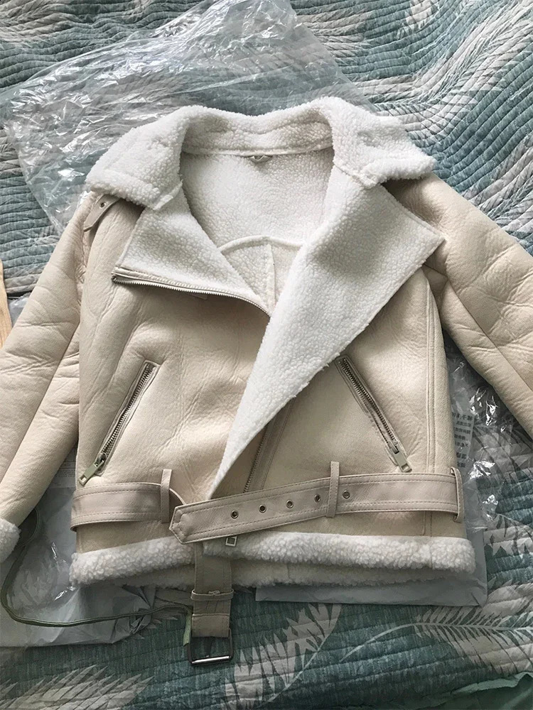 Spring and winter Coats thick synthetic leather fur sheepskin womens jacket pilot coat Casaco Feminino 250305