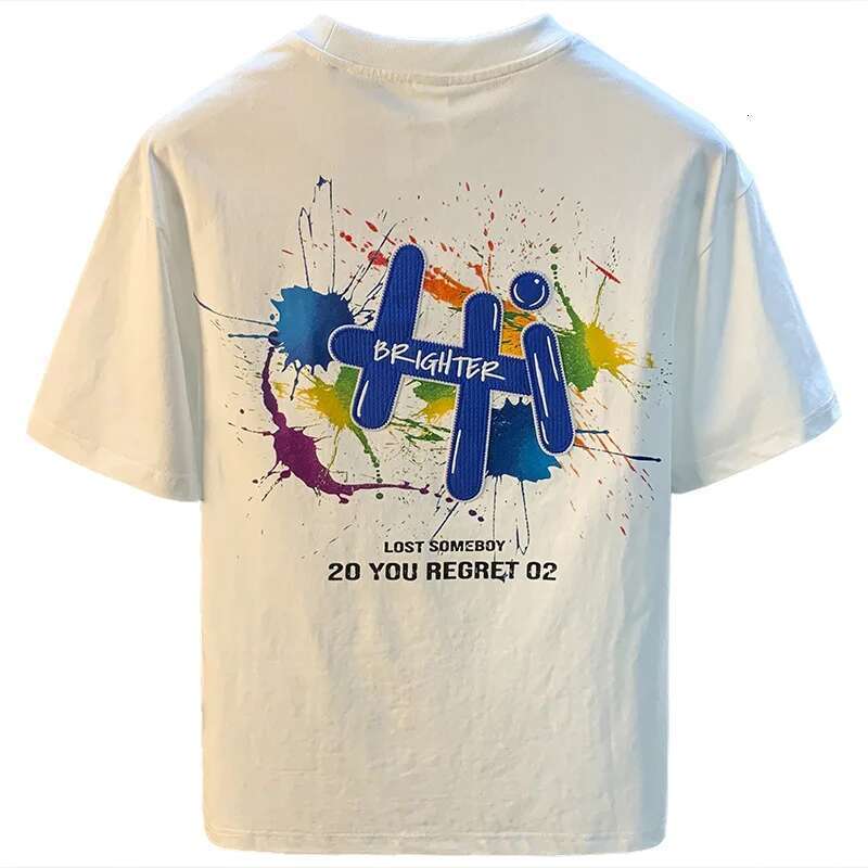 Stretch Breathable And Loose Short T-Shirt Men's Summer Trendy Painted Print Fashion Street Casual Sports Half Sleeve Top
