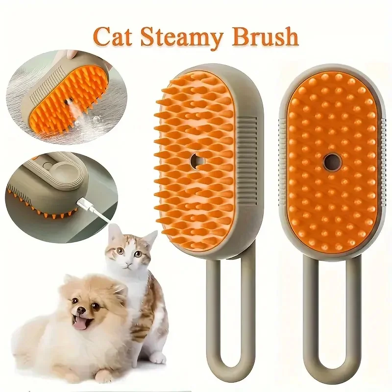 Cat、Dog、Pet Spray Massage Brush, One-Click Steam Spray, Foldable, Rotatable, Hair Combing, Bathing And Hair Removal Brush Comb