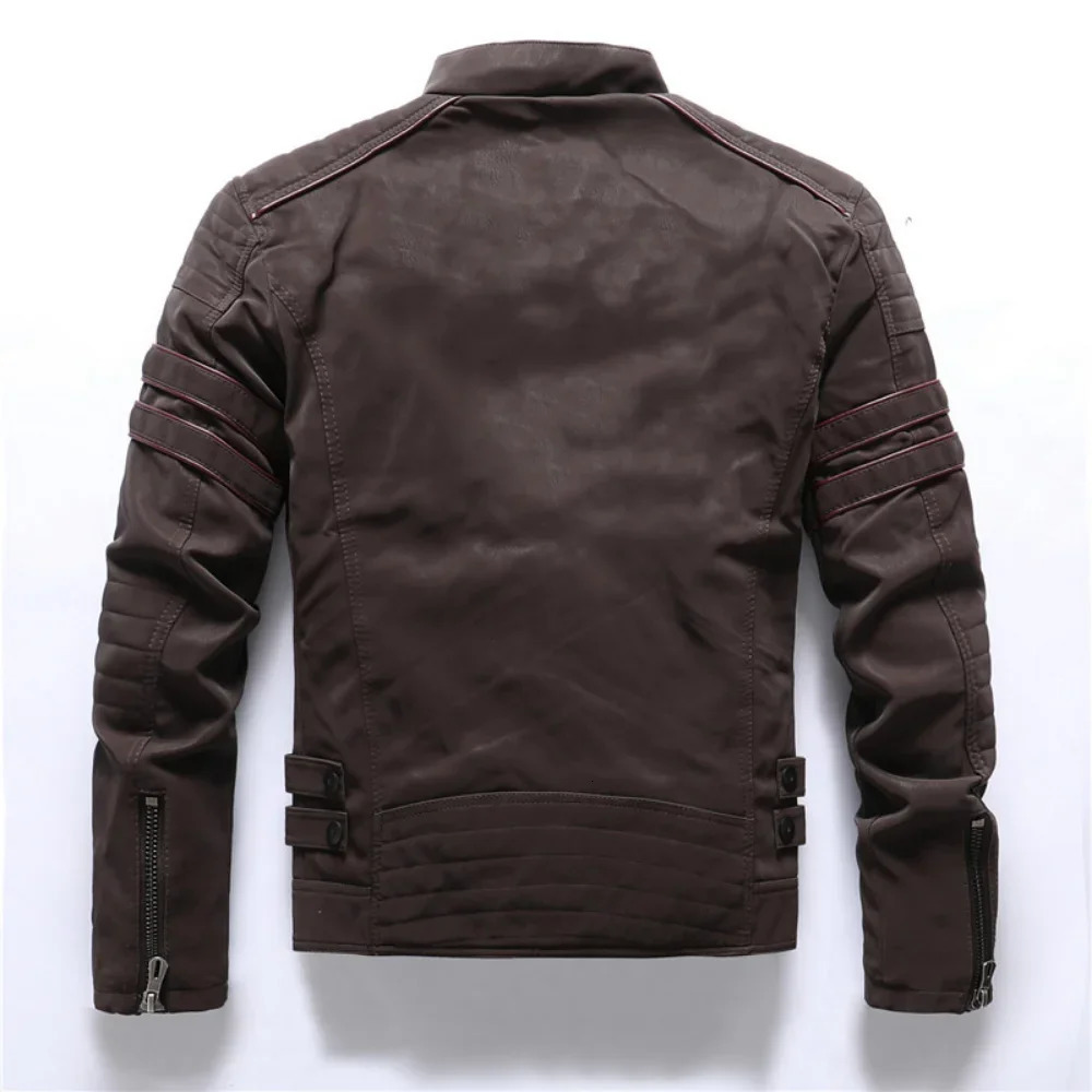 Winter PU Leather Jacket Retro Warm Multi Pocket Mens Zipper Hiphop Street Clothing Coat Men 250225