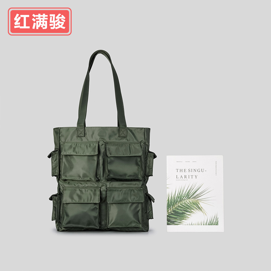 New Workwear Style For Both Men And Women, Large Capacity Nylon Fabric Shoulder Bag, Multifunctional Pocket Tote Bag