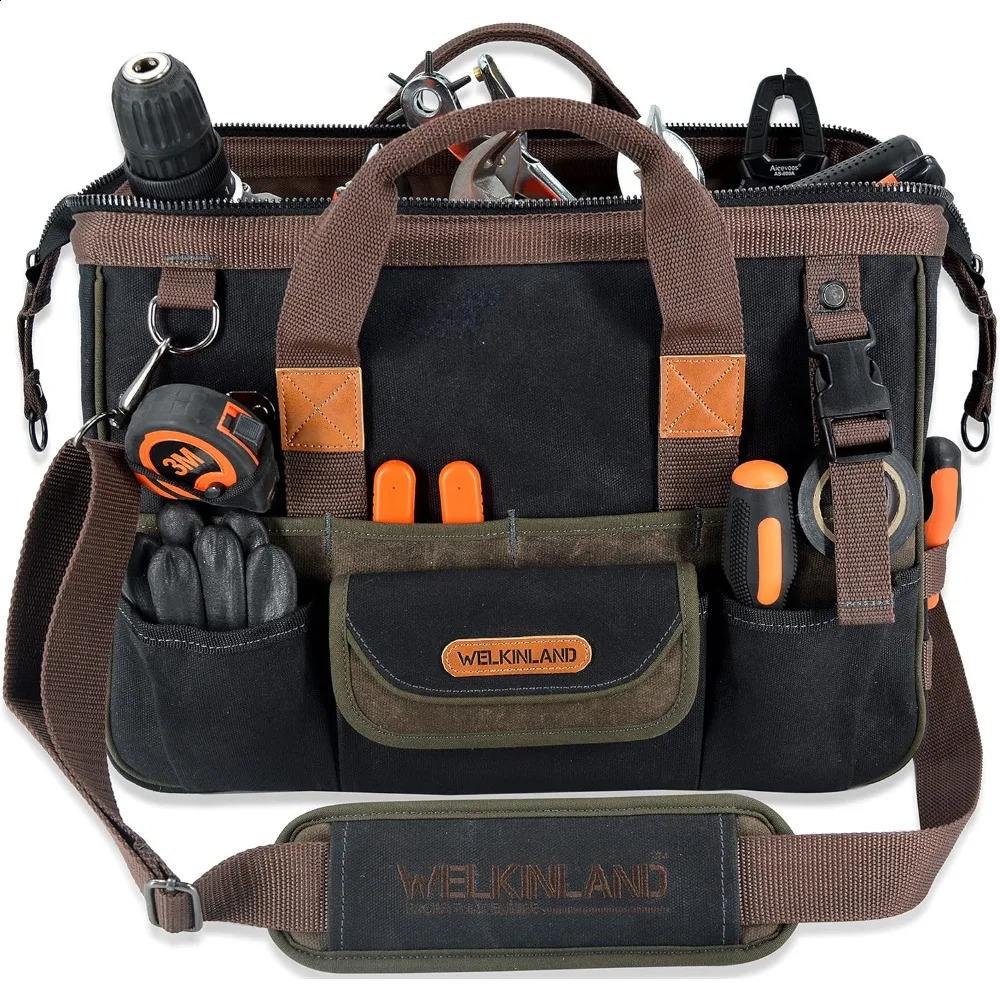 Ship from US 32Pockets Waxed Canvas tool bag HeavyDuty Electrician HVAC bag16 Tool organizer 250305FBB