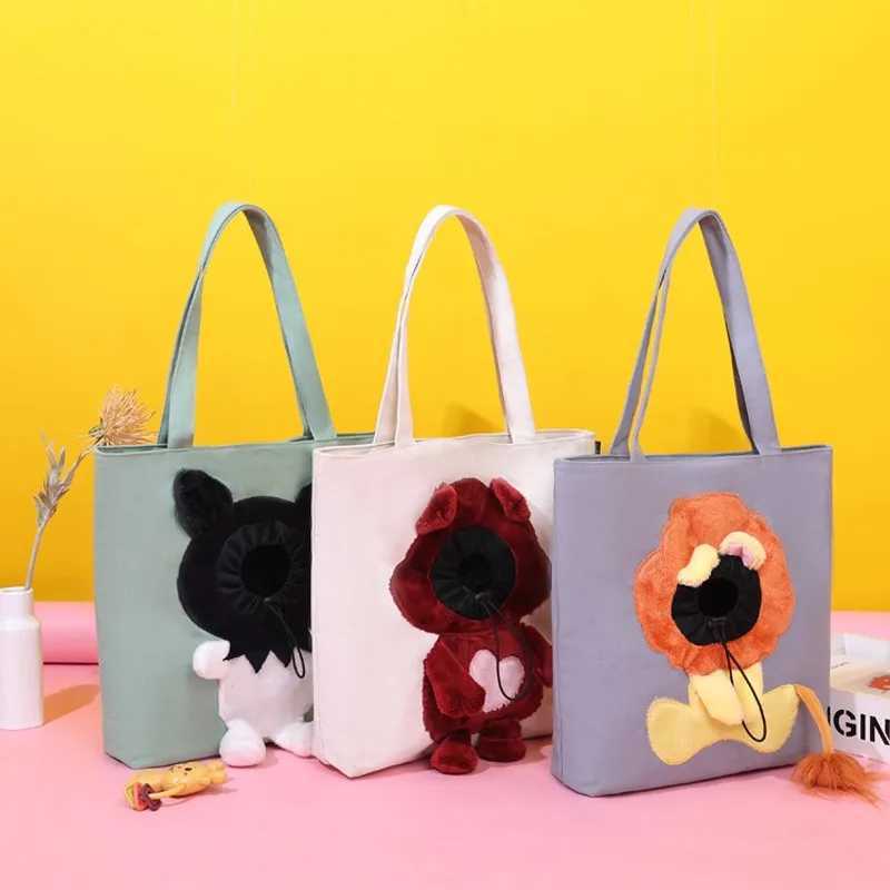 Pet Cat Canvas Shoulder Carrying Bag Cute Lion-Shaped Pet Canvas Shoulder Bag Cat Carrier Portable Cats Pet Canvas Tote Chest 250205