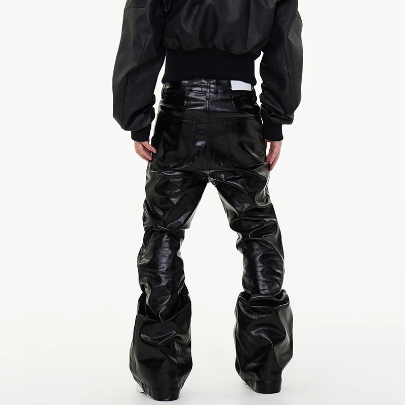 PFNW Spring Mens Jeans Loose Wide Leg Coating Glossy Patent Leather Straight Male Denim Pants Niche Style 12C509 250304