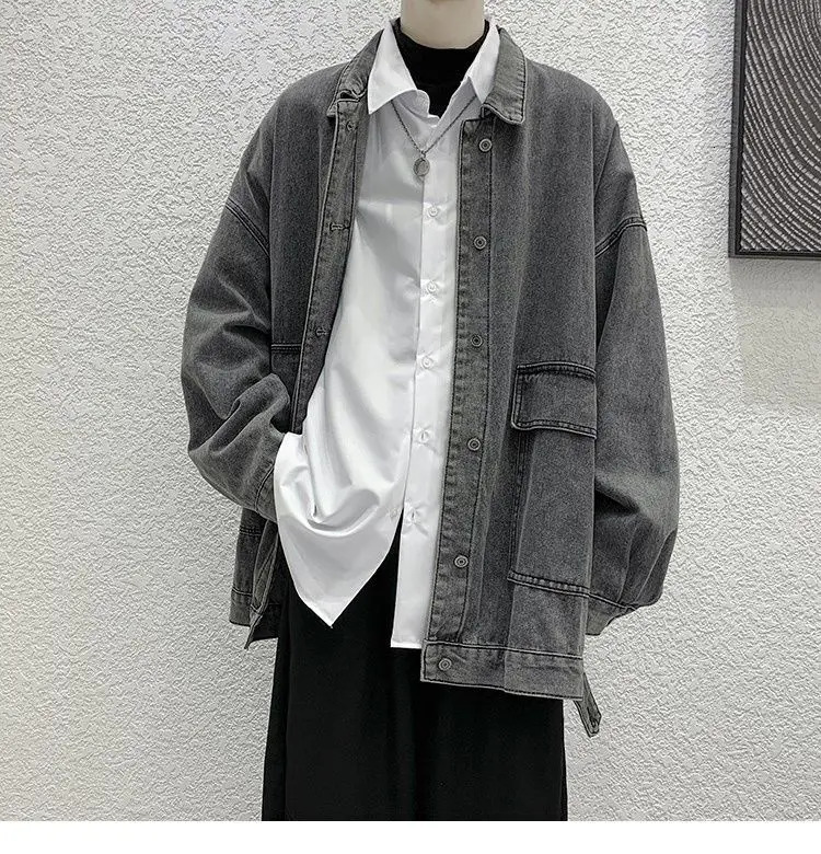 Japanese Style Ins Trendy Workwear Denim Jacket Spring Autumn Loose Tops Korean Couple Allmatch Coat 250225