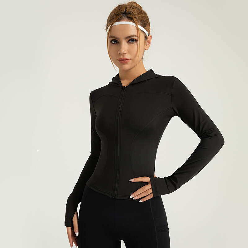 Special Zone Hooded Slim Fit Yoga Elastic Slimming Running And Cycling Solid Color Windproof Sports Coat KLMY