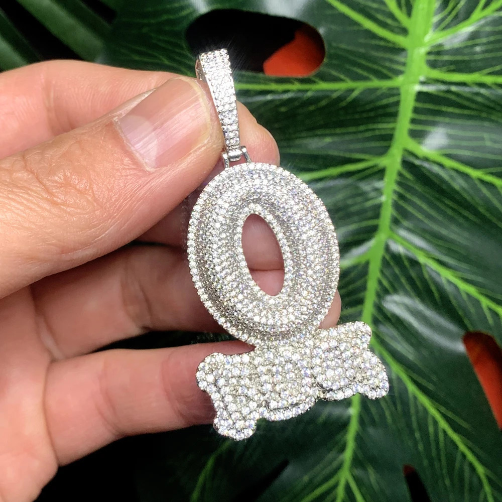 2025 Iced Out Letter Charm Letter O Block Pendant Necklace Bling Cubic Zirconia Punk Styles Hip Hop Men Boy Rope Chain Jewelry 250305
