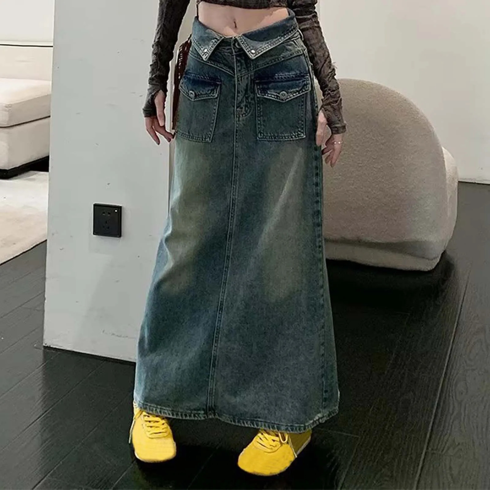 Summer Denim Skirt Korean Fashion Split Straight Skirt Blue Gray Slim Fit Long Skirts Y2k Vintage High Waisted Skirt Women 250228