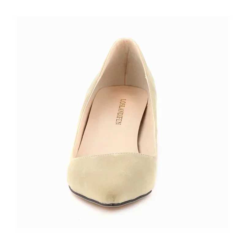 Large size cultural color pump classic 5cm low H breathable sliding point heel slim high heels Fem work shoes Y250304