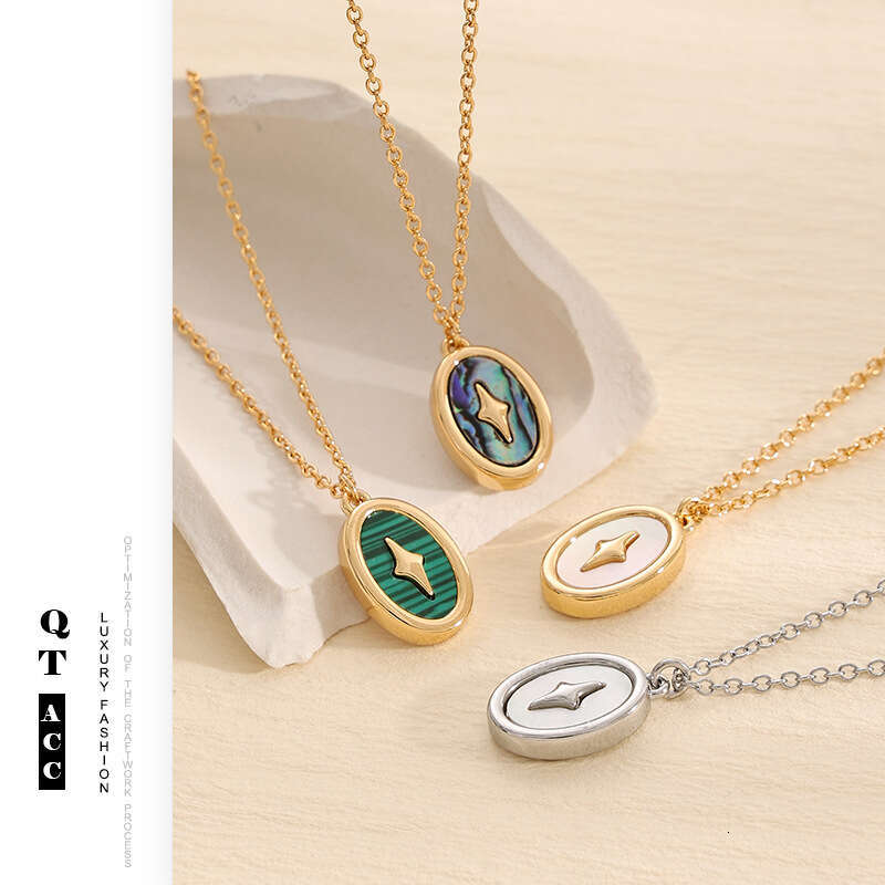 Minimalist design, exquisite fashion, high-end accessories, ins style, white shell, pea stone, four pointed star necklace for women