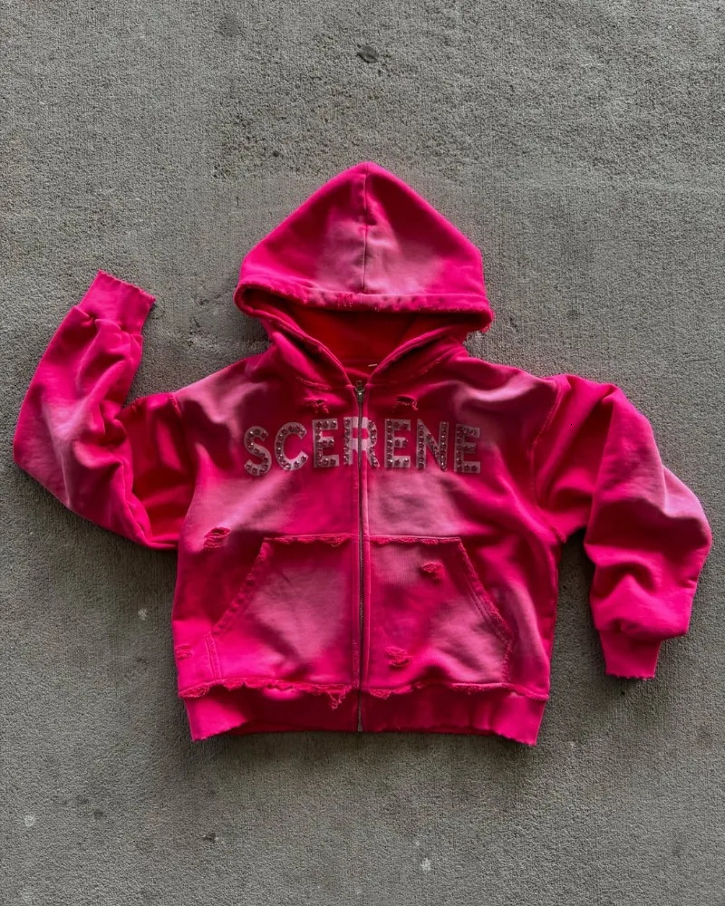 Harajuku High Street Trend Gothic Fashion Loose Jacket Men Y2k Retro Letter Print Extra Large Spring Zipper Hoodie Women 250304
