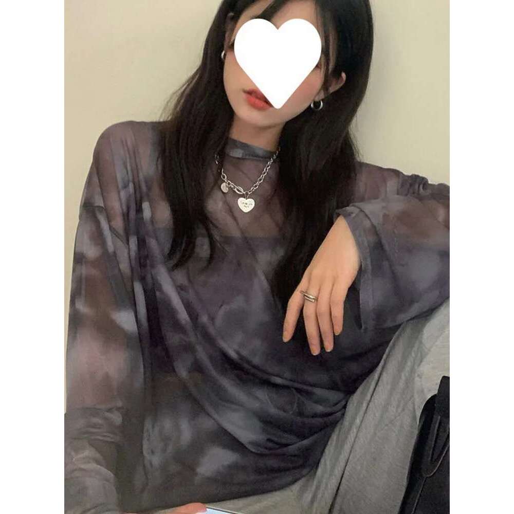 Women T-Shirt Tie Dye Long Sleeve Ladies Spring Loose High Street Stylish Thin Leisure Minimalist Haruku Ins Comfortable Chic KLMY