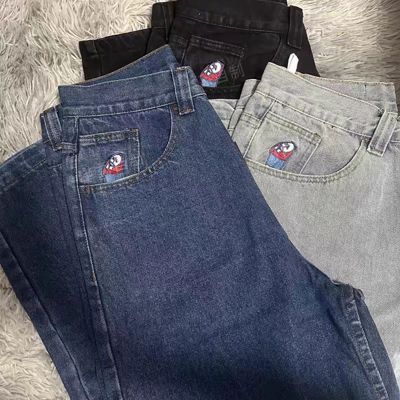 Men's Jeans Streetwear Polar Big Boy Y2K Harajuku Hip Hop Cartoon Embroidery Retro Blue Baggy Pants Mens Womens Wide Leg Trouser