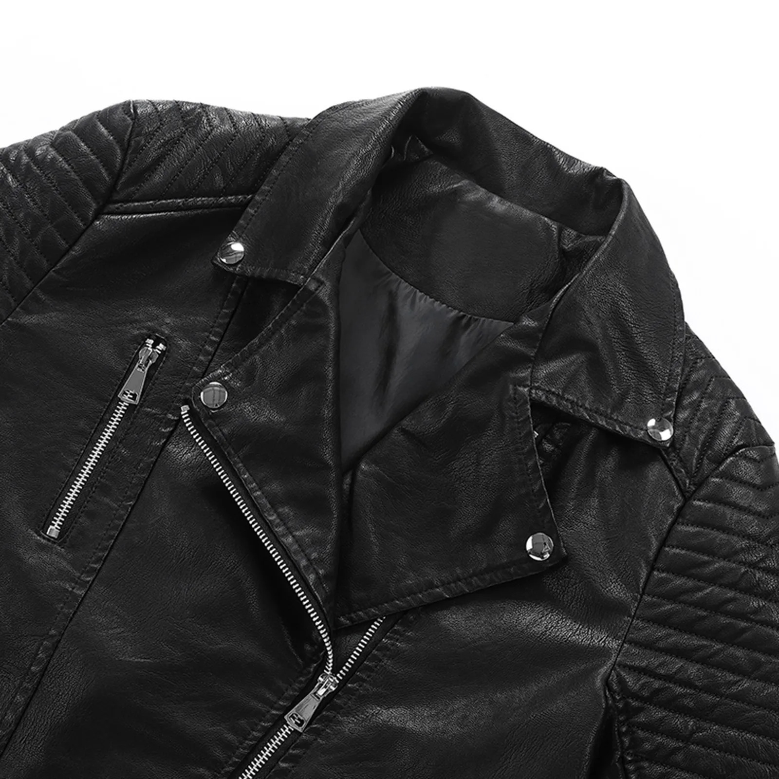 Womens Short Pu Leather Jackets Vintage Suit Pockets Zip Up Motorcycle Outwears Solid Color Bomber Jacket 250226