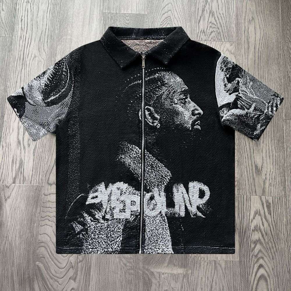 Zipper new summer 3D digital printed men's casual loose short sleeved T-shirt