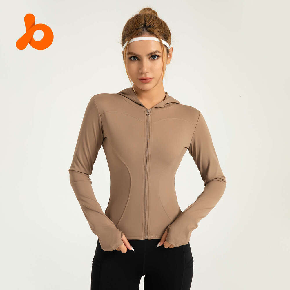 Special Zone Hooded Slim Fit Yoga Elastic Slimming Running And Cycling Solid Color Windproof Sports Coat KLMY