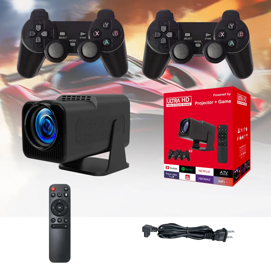 HY320 Projector Game Console With Controllers WIFI6 260 ANSI 4K 130"screen 1280 720P T950S Chip Home Theater Outdoor portable With 20000 games