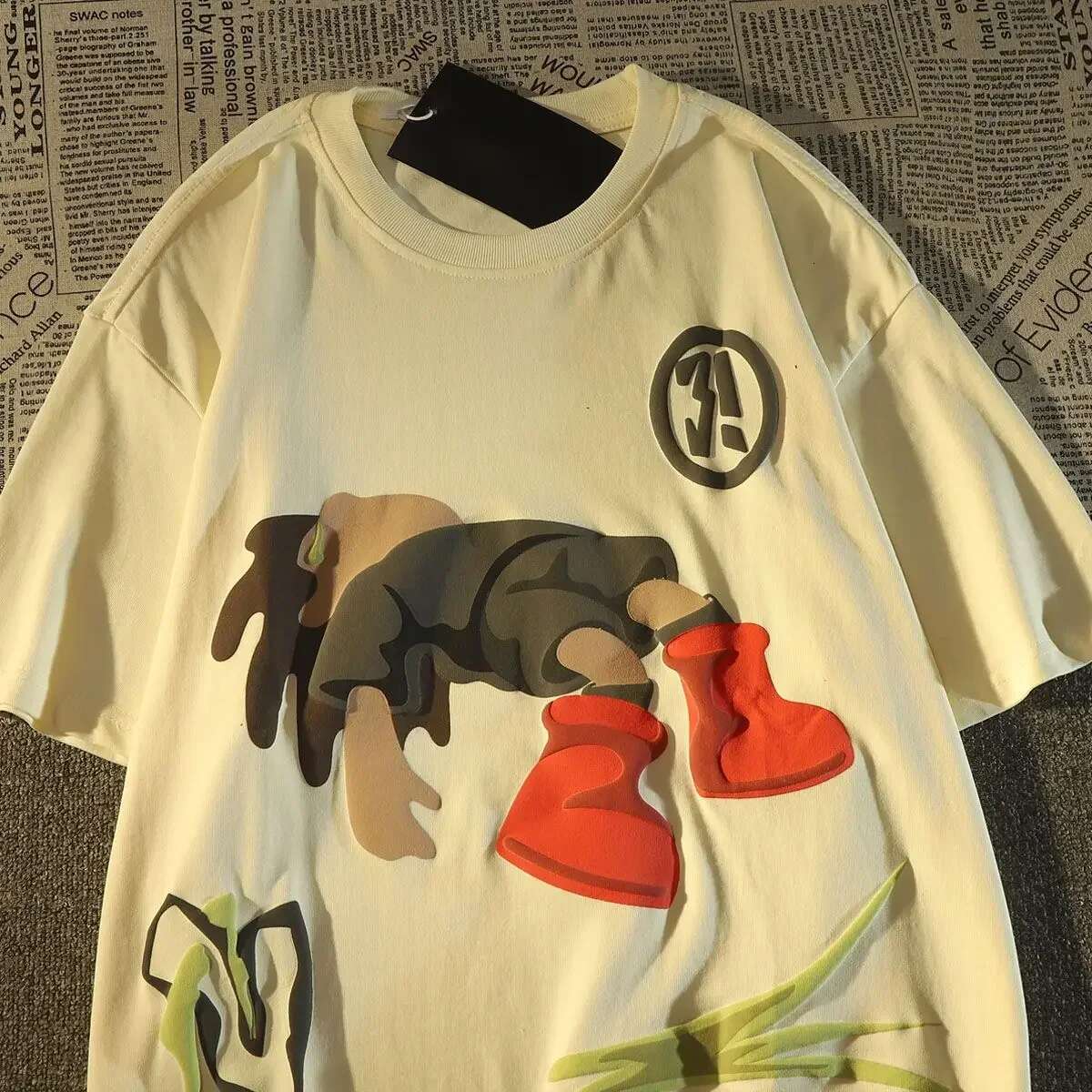 Men And Women Short T-Shirt American Fun Cartoon Cotton Loose Oversize Half Sleeve Couple Top Y2k Clothing Summer Clothes