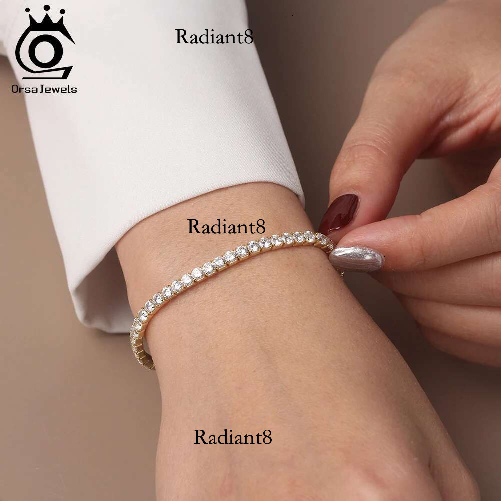ORSA JEWELS Elastic Hiphop Iced Out 3mm Cubic Zirconia Stretchable Tennis Adjustable Sier Bracelet Chain SB217