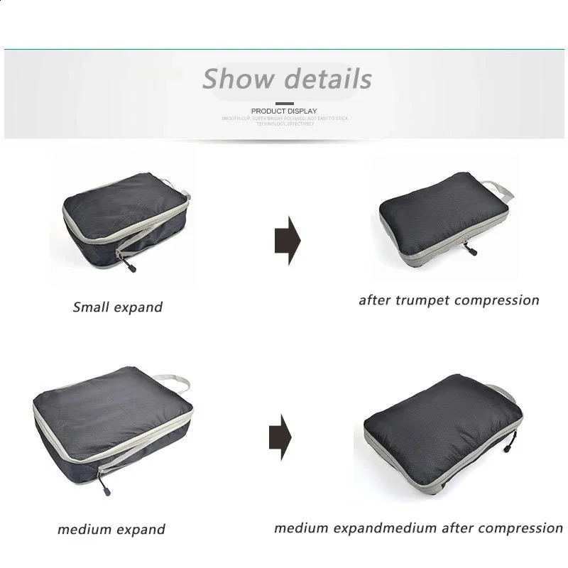 Ship from US Travel Storage Bag Compressible Packing Cubes Nylon Portable With Handbag Luggage Organizer Foldable Waterproof Suitcase 250305FBB