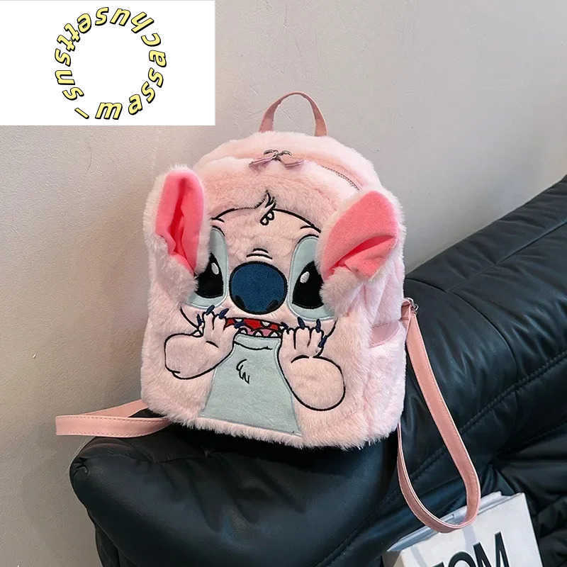Backpacks Hot Plush Backpack Kawaii Cartoon Stitch Large Capacity Student Schoolbag Cute Anime Pink Kindergarten Bag Kid Girl Gifts Y250305P09T