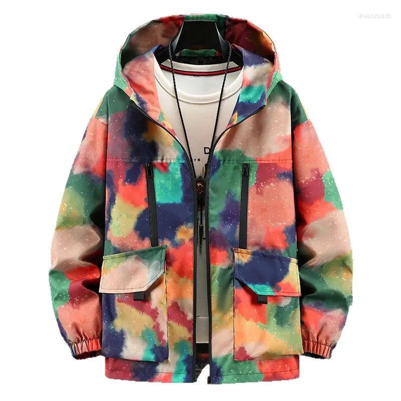 Men's Jackets Strewear Graffiti Printed Fashion Reversible Jacket Men Thin Hooded Windbreakers Clothing Plus Size M-5XL