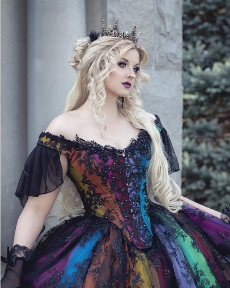 Black Lace Gothic Wedding Dresses Off Shoulder Rainbow Princess Bridal Gown Colorful Vintage Victorian Masquerade Dress 2025