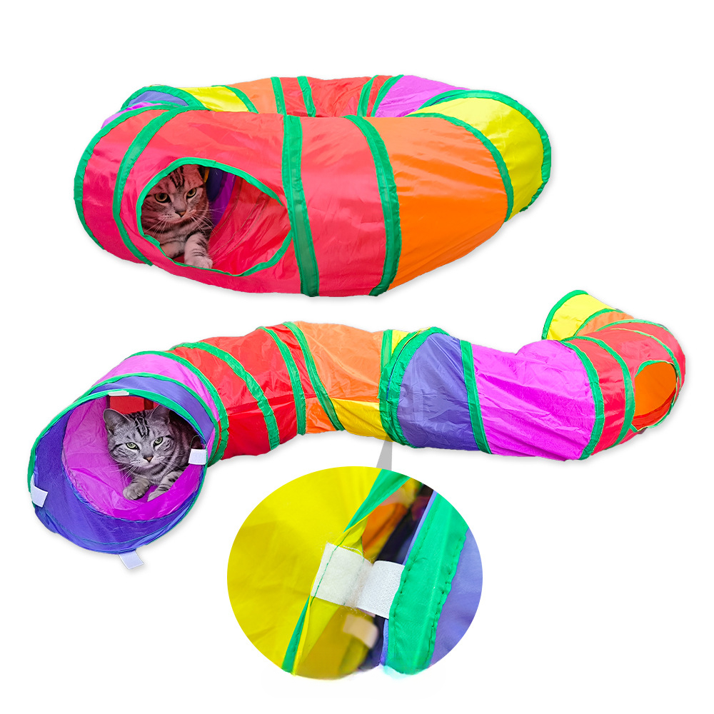 Rainbow Cat Channel Toy Round Detachable Pet Tunnel Round S-shaped Double Hole Cat Tunnel Easy Storage Bright Colors Attract Cat
