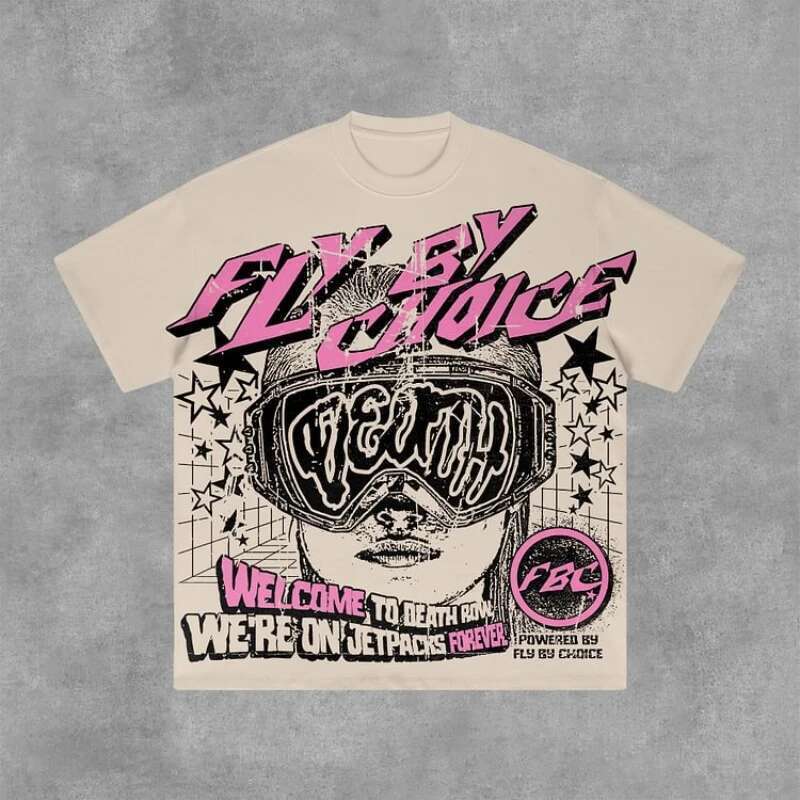 Retro Fly by Choice Death pattern cotton short sleeved T-shirt for men's Y2K oversized short sleeved T-shirt for women's streetwear top
