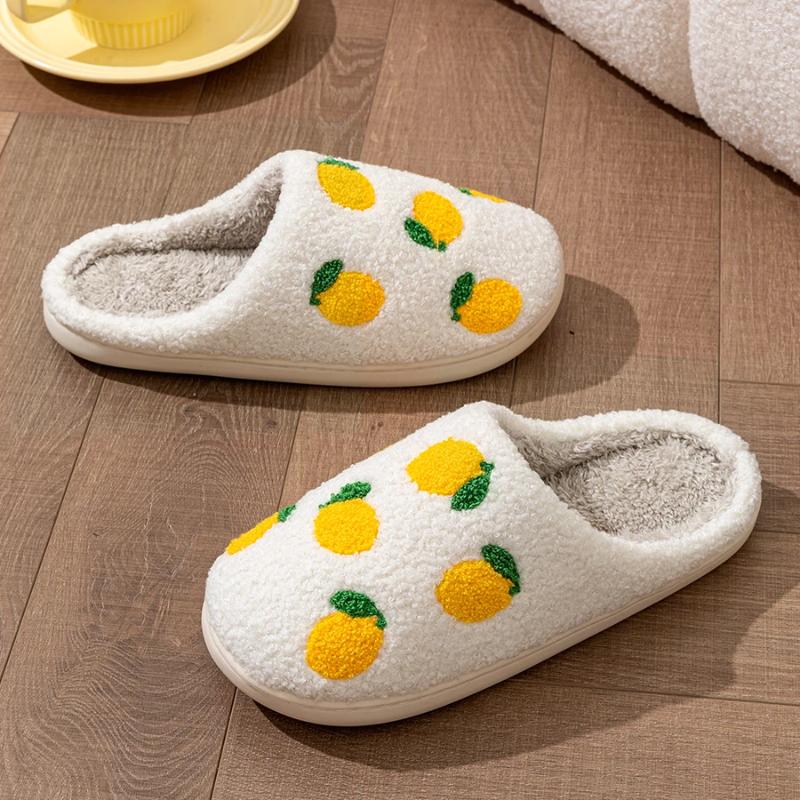 Slippers Cute Fruit Women Winter Indoor Warm Soft Sole Breathable Comfort Anti-slip Bedroom Causal Flat Cotton Shoes