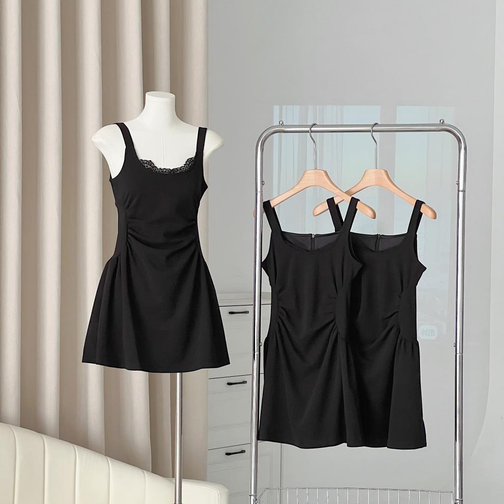 Y200 summer new French lace sling mid-length dress gentle style waist slim vest short skirt female